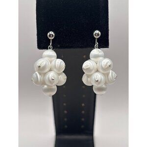 Sarah Coventry Vintage White Satin Balls Cluster Beaded Clip On Earrings Signed